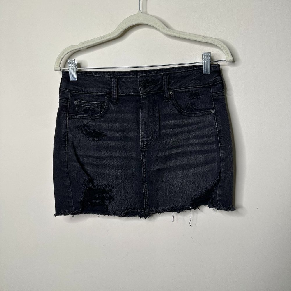 American Eagle Black Distressed Denim Mini Skirt Women's 4